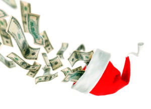 santa hat and money being spent